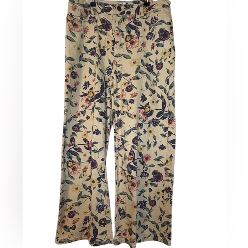 Easel Cream Floral Wide-Leg Jeans